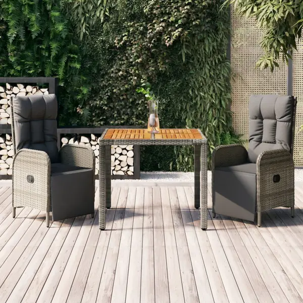 Gossi set mobilier de gradina cu perne, 3 piese, gri, poliratan