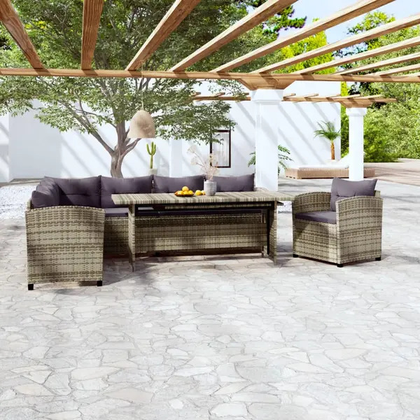 Gossi set mobilier de gradina cu perne, 3 piese, gri, poliratan