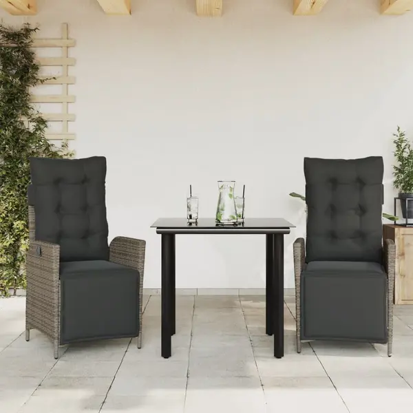 Gossi set mobilier de gradina cu perne, 3 piese, gri, poliratan