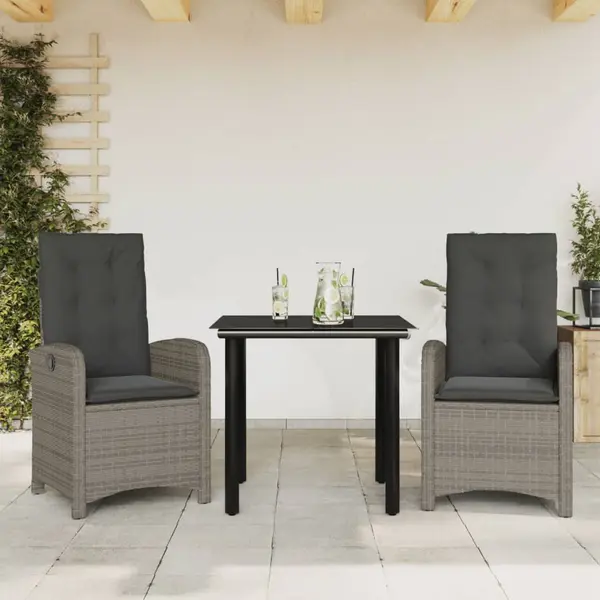 Gossi set mobilier de gradina cu perne, 3 piese, gri, poliratan