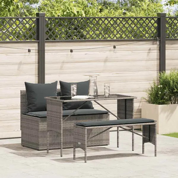 Gossi set mobilier de gradina cu perne, 3 piese, gri, poliratan