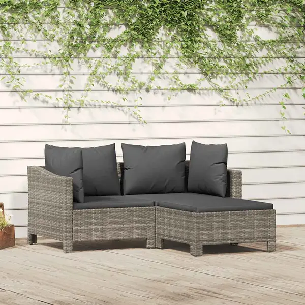 Gossi set mobilier de gradina cu perne, 3 piese, gri, poliratan