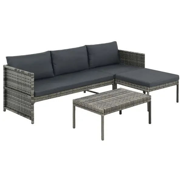 Gossi set mobilier de gradina cu perne, 3 piese, gri, poliratan