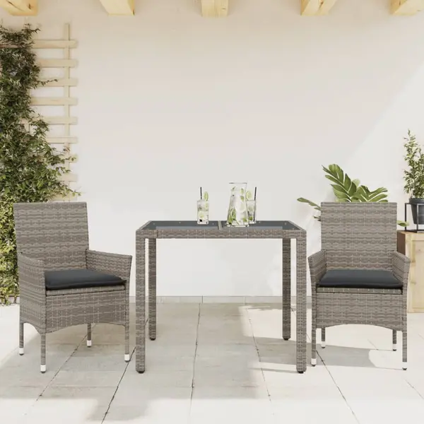 Gossi set mobilier de gradina cu perne 3 piese gri poliratan & sticla