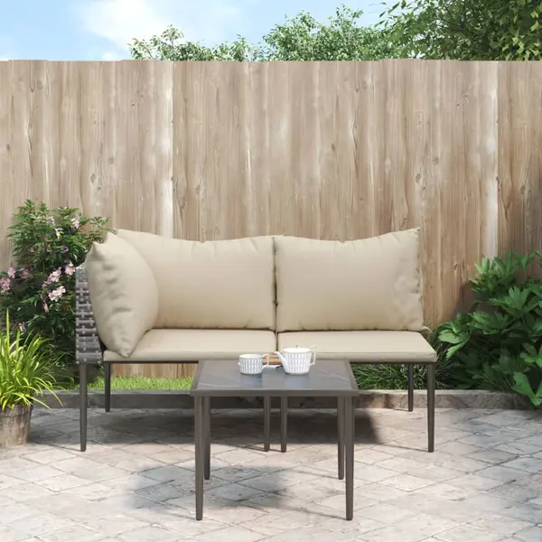 Gossi set mobilier de gradina cu perne, 3 piese, gri, poliratan