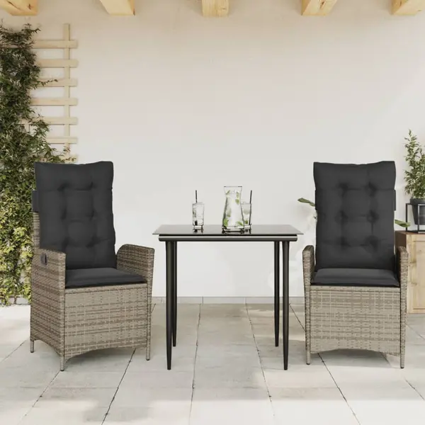 Gossi set mobilier de gradina cu perne, 3 piese, gri, poliratan