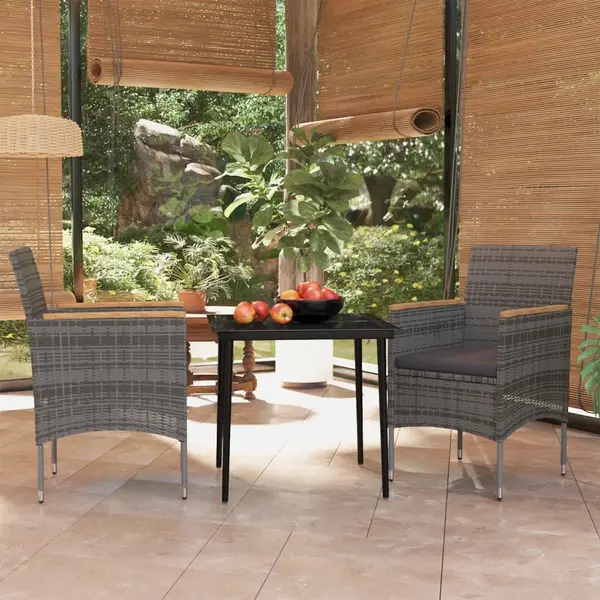 Gossi set mobilier de gradina, cu perne, 3 piese, gri si negru