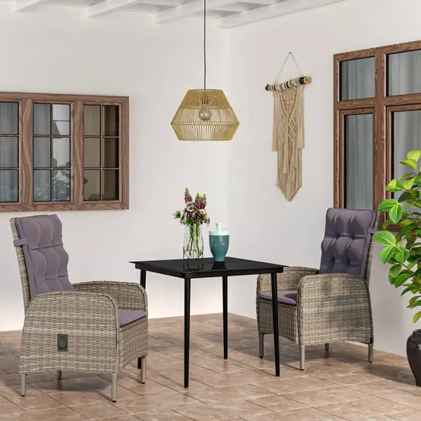 Gossi set mobilier de gradina, cu perne, 3 piese, gri si negru