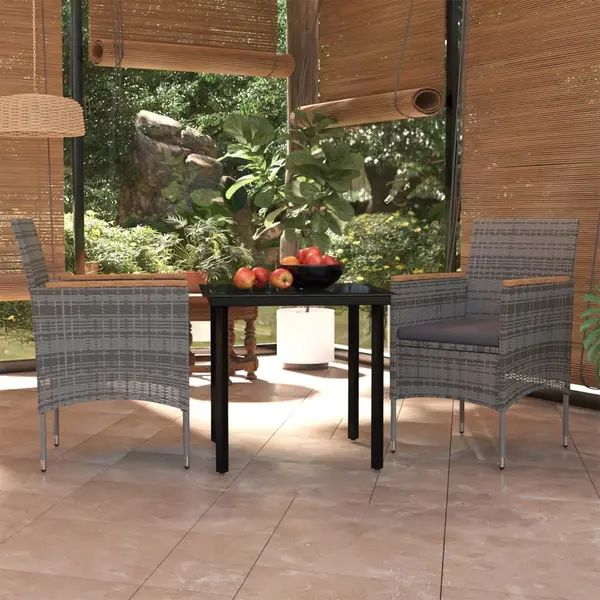 Gossi set mobilier de gradina, cu perne, 3 piese, gri si negru
