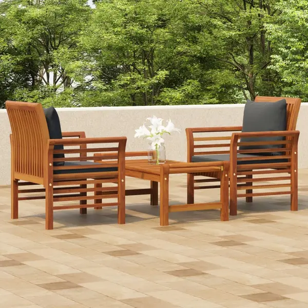Gossi set mobilier de gradina cu perne, 3 piese, lemn masiv acacia