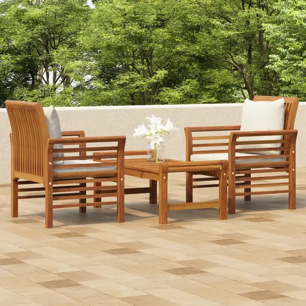 Gossi set mobilier de gradina cu perne, 3 piese, lemn masiv acacia