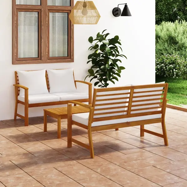 Gossi set mobilier de gradina, cu perne, 3 piese, lemn masiv acacia