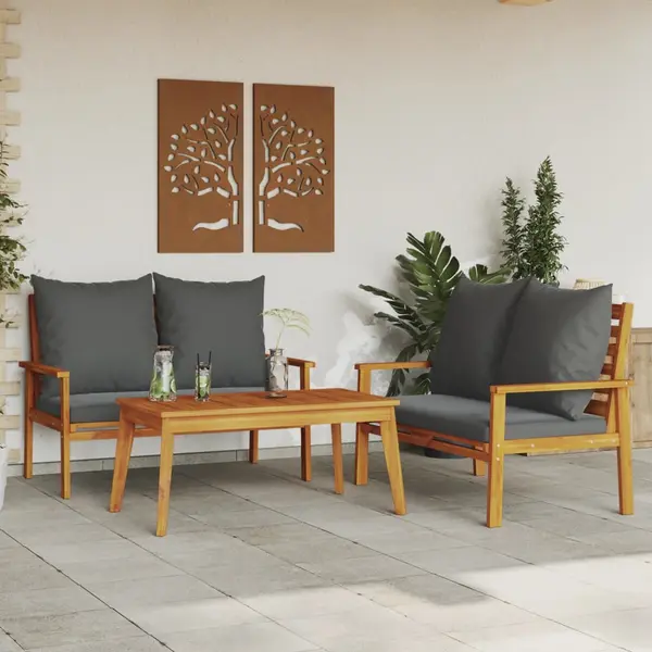 Gossi set mobilier de gradina cu perne, 3 piese, lemn masiv acacia
