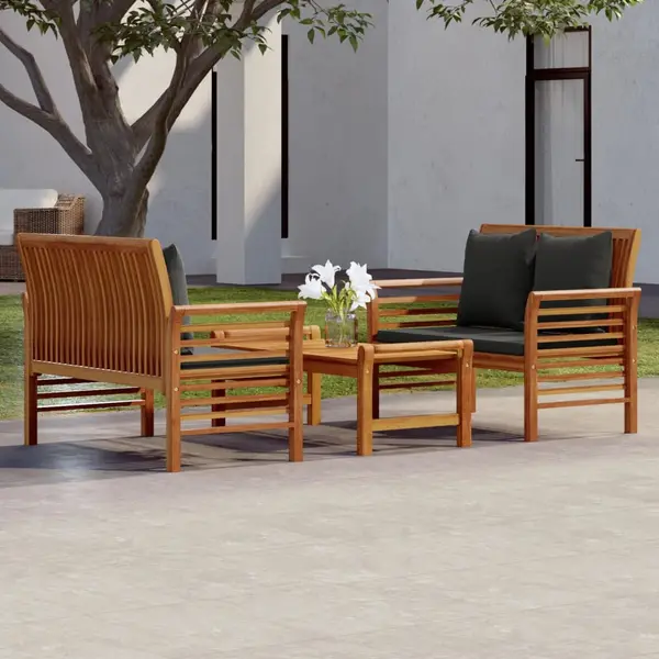 Gossi set mobilier de gradina cu perne, 3 piese, lemn masiv acacia