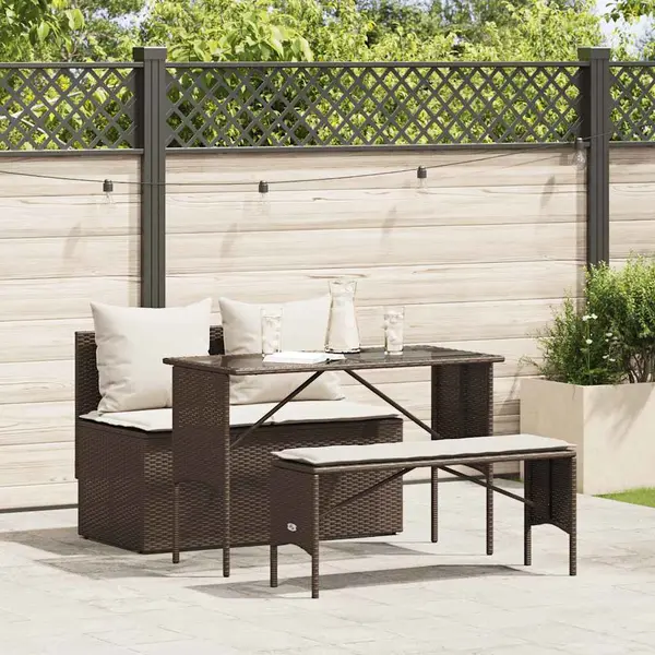 Gossi set mobilier de gradina cu perne, 3 piese, maro, poliratan