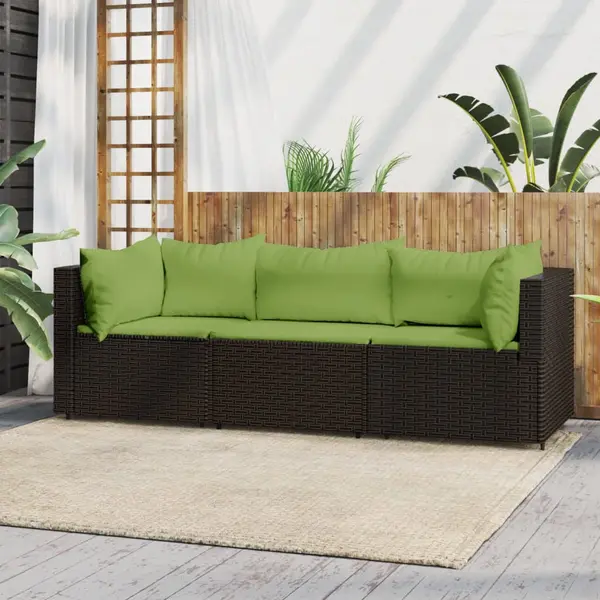 Gossi set mobilier de gradina cu perne, 3 piese, maro, poliratan