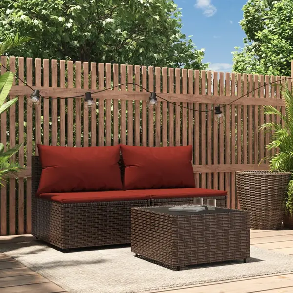 Gossi set mobilier de gradina cu perne, 3 piese, maro, poliratan