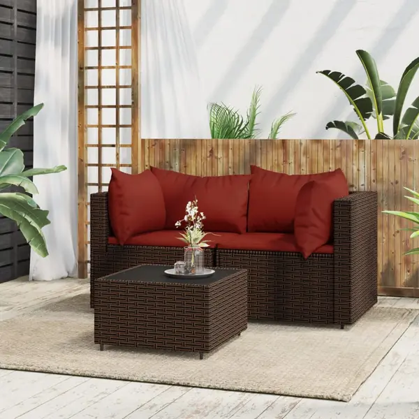Gossi set mobilier de gradina cu perne, 3 piese, maro, poliratan