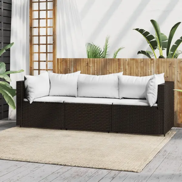 Gossi set mobilier de gradina cu perne, 3 piese, maro, poliratan