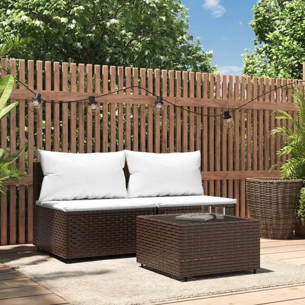Gossi set mobilier de gradina cu perne, 3 piese, maro, poliratan