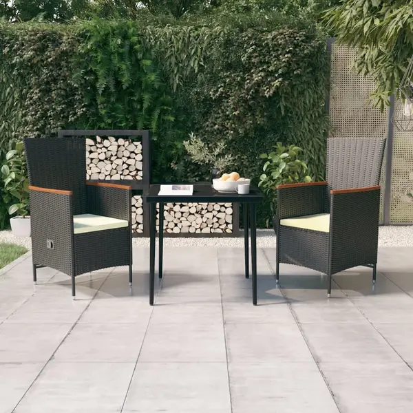 Gossi set mobilier de gradina cu perne, 3 piese, negru