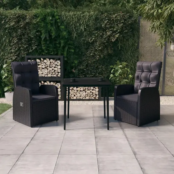 Gossi set mobilier de gradina cu perne, 3 piese, negru