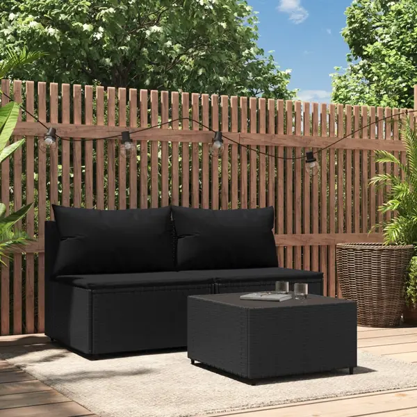 Gossi set mobilier de gradina cu perne, 3 piese, negru, poliratan