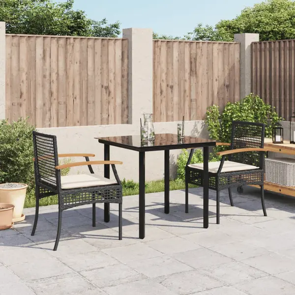 Gossi set mobilier de gradina cu perne, 3 piese, negru, poliratan