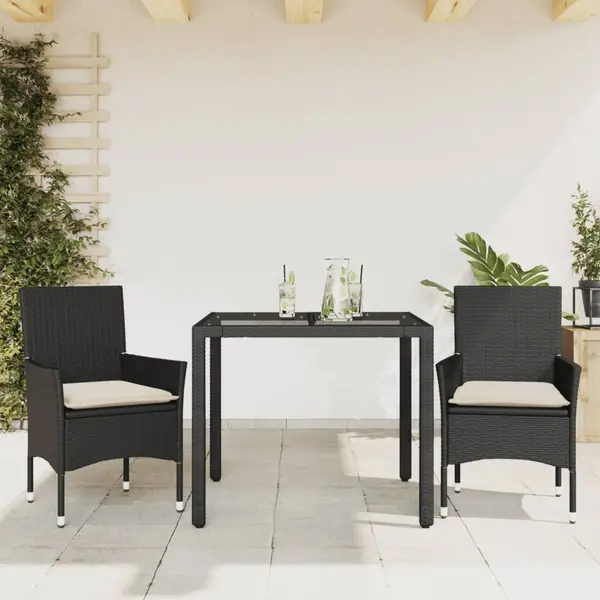 Gossi set mobilier de gradina cu perne 3 piese negru poliratan&sticla