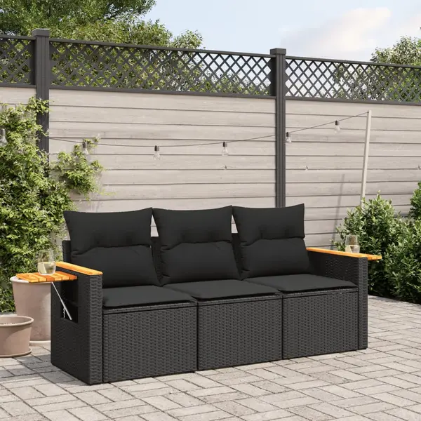 Gossi set mobilier de gradina cu perne, 3 piese, negru, poliratan