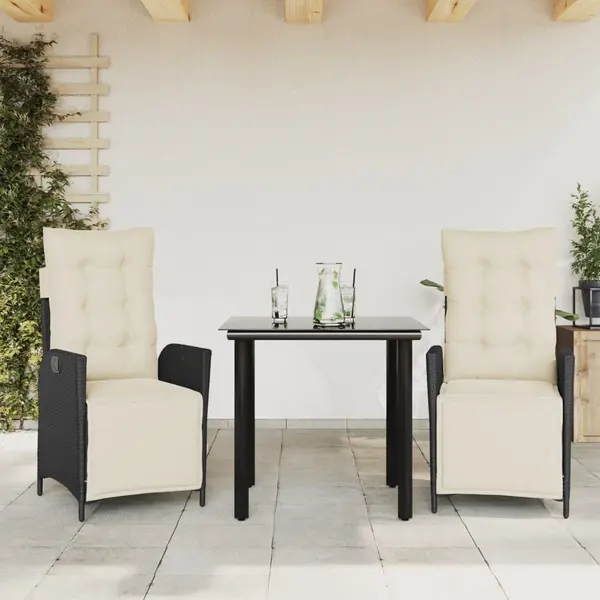 Gossi set mobilier de gradina cu perne, 3 piese, negru, poliratan