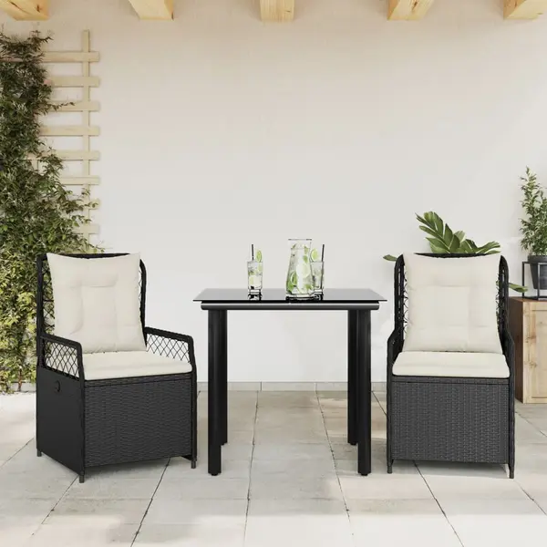 Gossi set mobilier de gradina cu perne, 3 piese, negru, poliratan