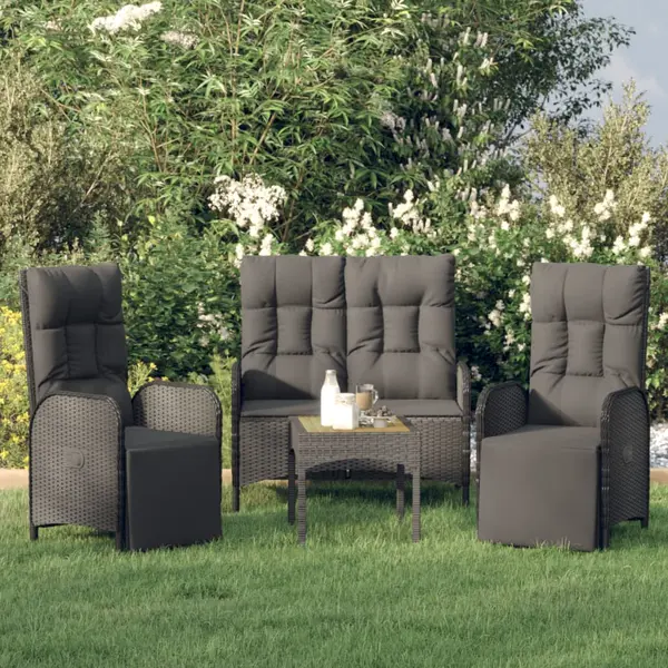 Gossi set mobilier de gradina cu perne, 3 piese, negru, poliratan