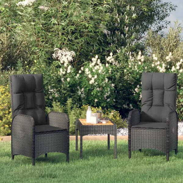 Gossi set mobilier de gradina cu perne, 3 piese, negru, poliratan