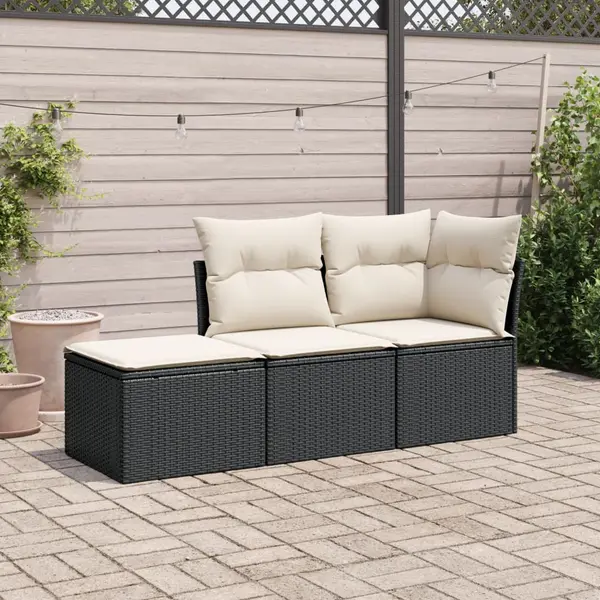 Gossi set mobilier de gradina cu perne, 3 piese, negru, poliratan