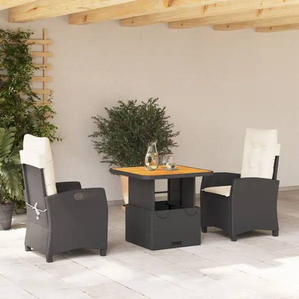 Gossi set mobilier de gradina cu perne, 3 piese, negru, poliratan