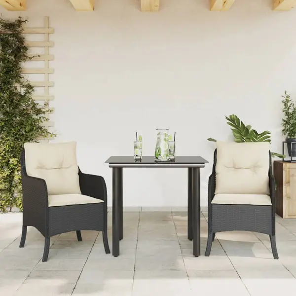 Gossi set mobilier de gradina cu perne, 3 piese, negru, poliratan