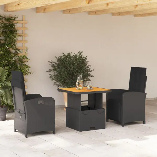 Gossi set mobilier de gradina cu perne, 3 piese, negru, poliratan