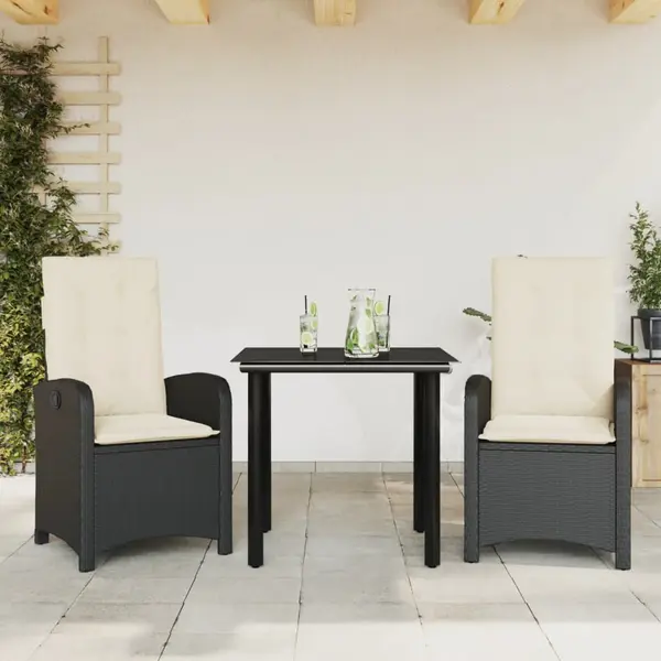Gossi set mobilier de gradina cu perne, 3 piese, negru, poliratan