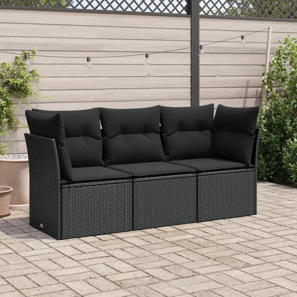 Gossi set mobilier de gradina cu perne, 3 piese, negru, poliratan