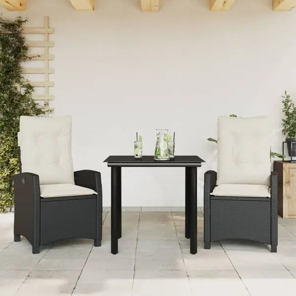 Gossi set mobilier de gradina cu perne, 3 piese, negru, poliratan