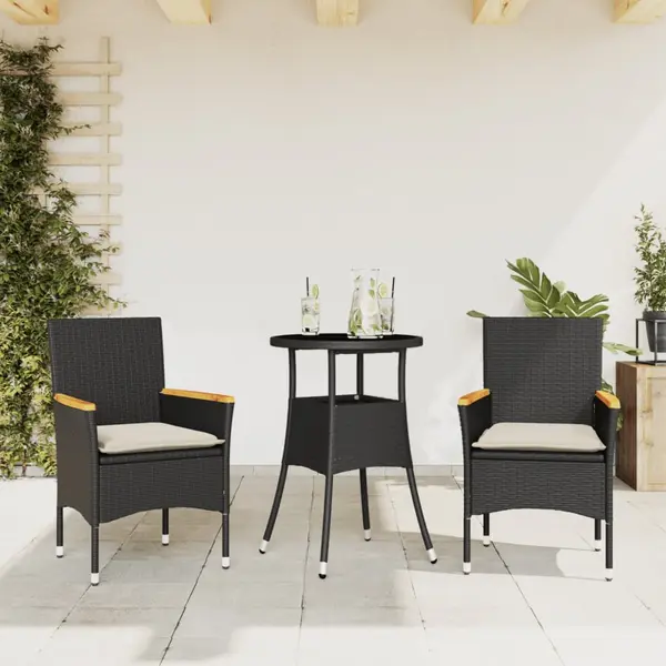 Gossi set mobilier de gradina cu perne 3 piese negru poliratan&sticla