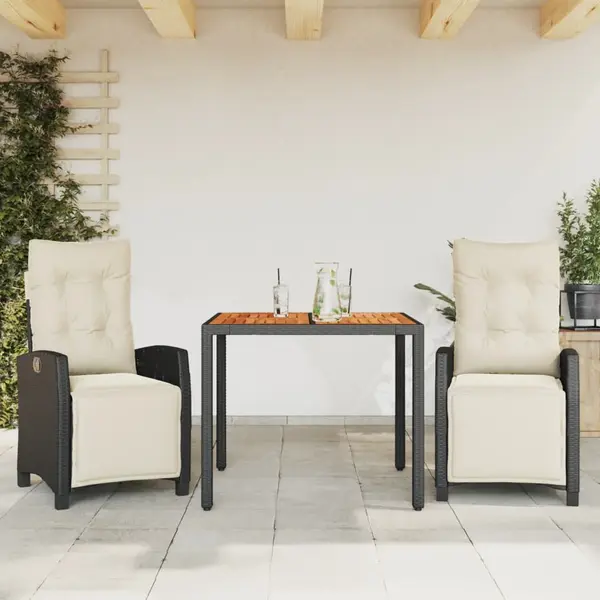Gossi set mobilier de gradina cu perne, 3 piese, negru, poliratan