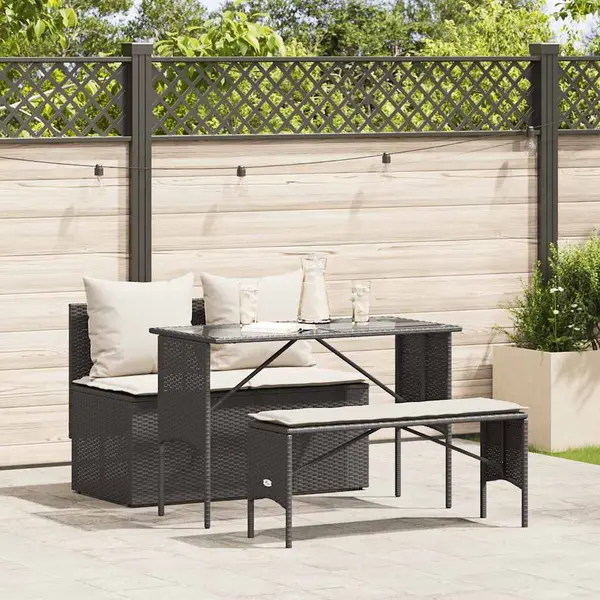 Gossi set mobilier de gradina cu perne, 3 piese, negru, poliratan
