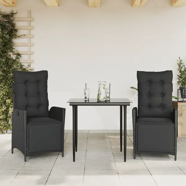 Gossi set mobilier de gradina cu perne, 3 piese, negru, poliratan