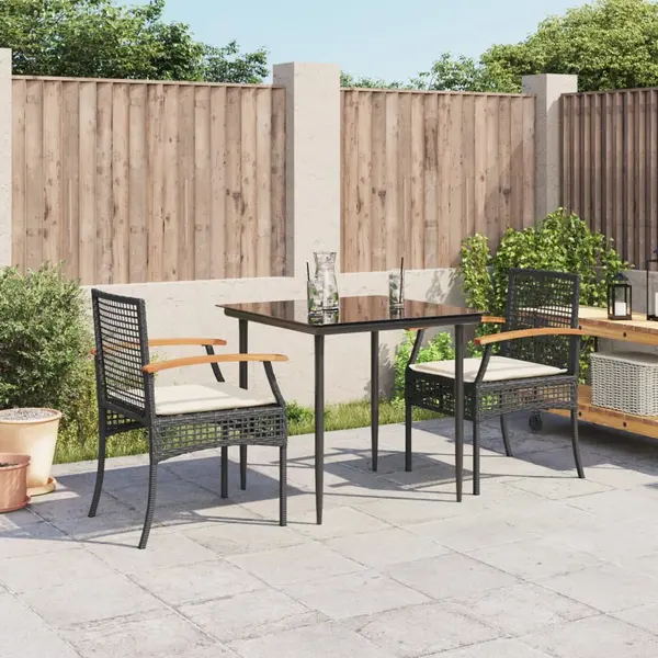 Gossi set mobilier de gradina cu perne, 3 piese, negru, poliratan