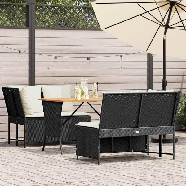Gossi set mobilier de gradina cu perne, 3 piese, negru, poliratan