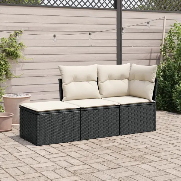 Gossi set mobilier de gradina cu perne, 3 piese, negru, poliratan