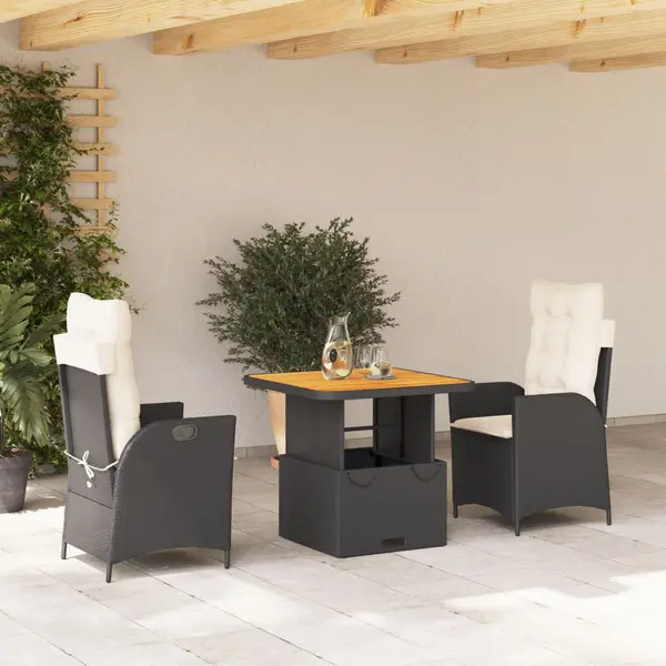 Gossi set mobilier de gradina cu perne, 3 piese, negru, poliratan