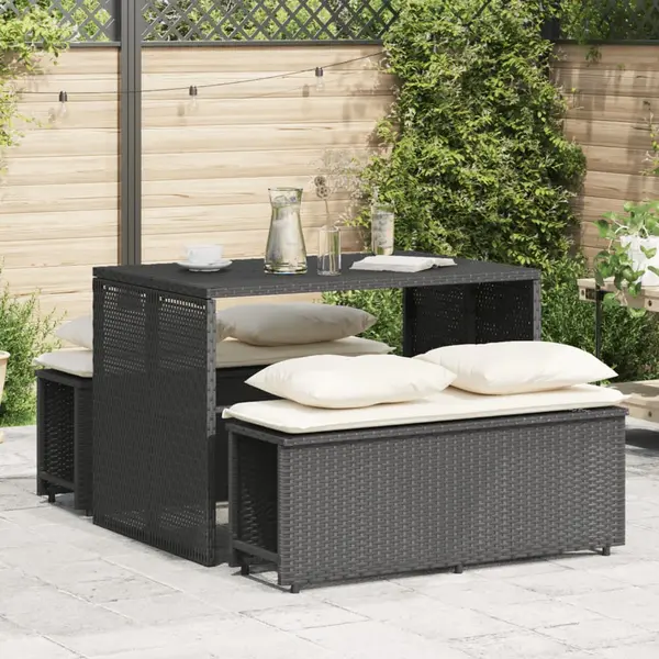 Gossi set mobilier de gradina cu perne, 3 piese, negru, poliratan